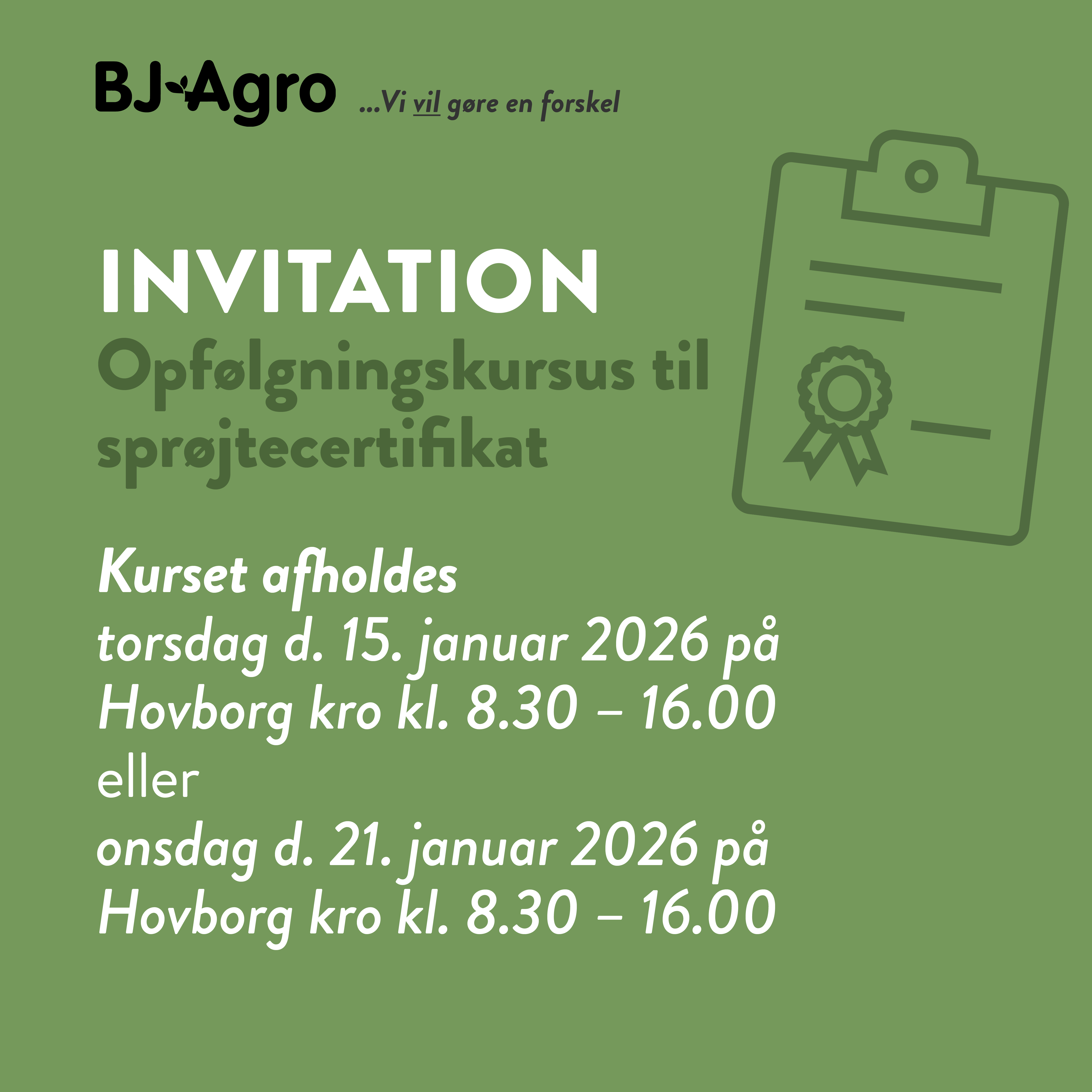 Invitation til opfølgningskursus til sprøjtecertifikat